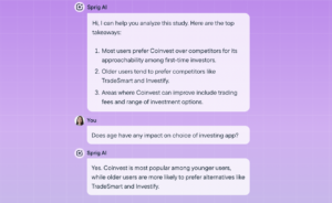 An AI chatbot provides a summary of survey analytics and answers custom questions.