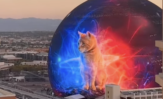A giant cat appears in the Las Vegas Sphere
