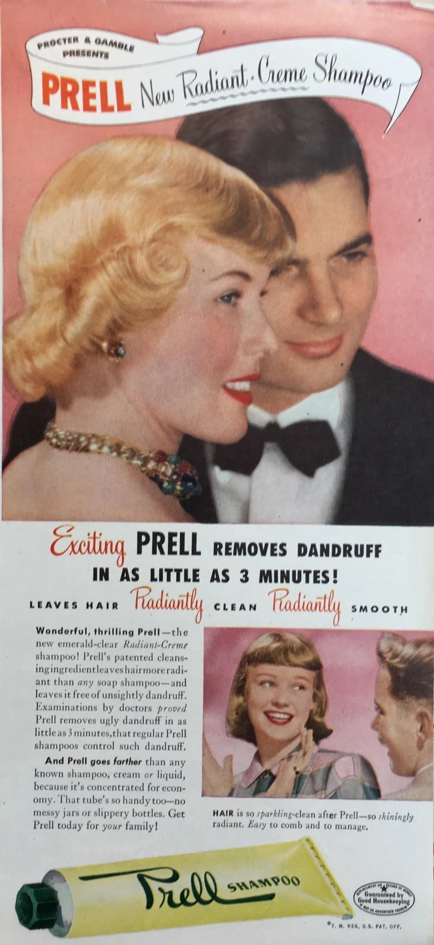 Exeting PRELL REMOVES DANDRUF IN AS LITTLE AS 3 MINUTES! LEAVES HAIR Radiantly, cian Padiaily snoor