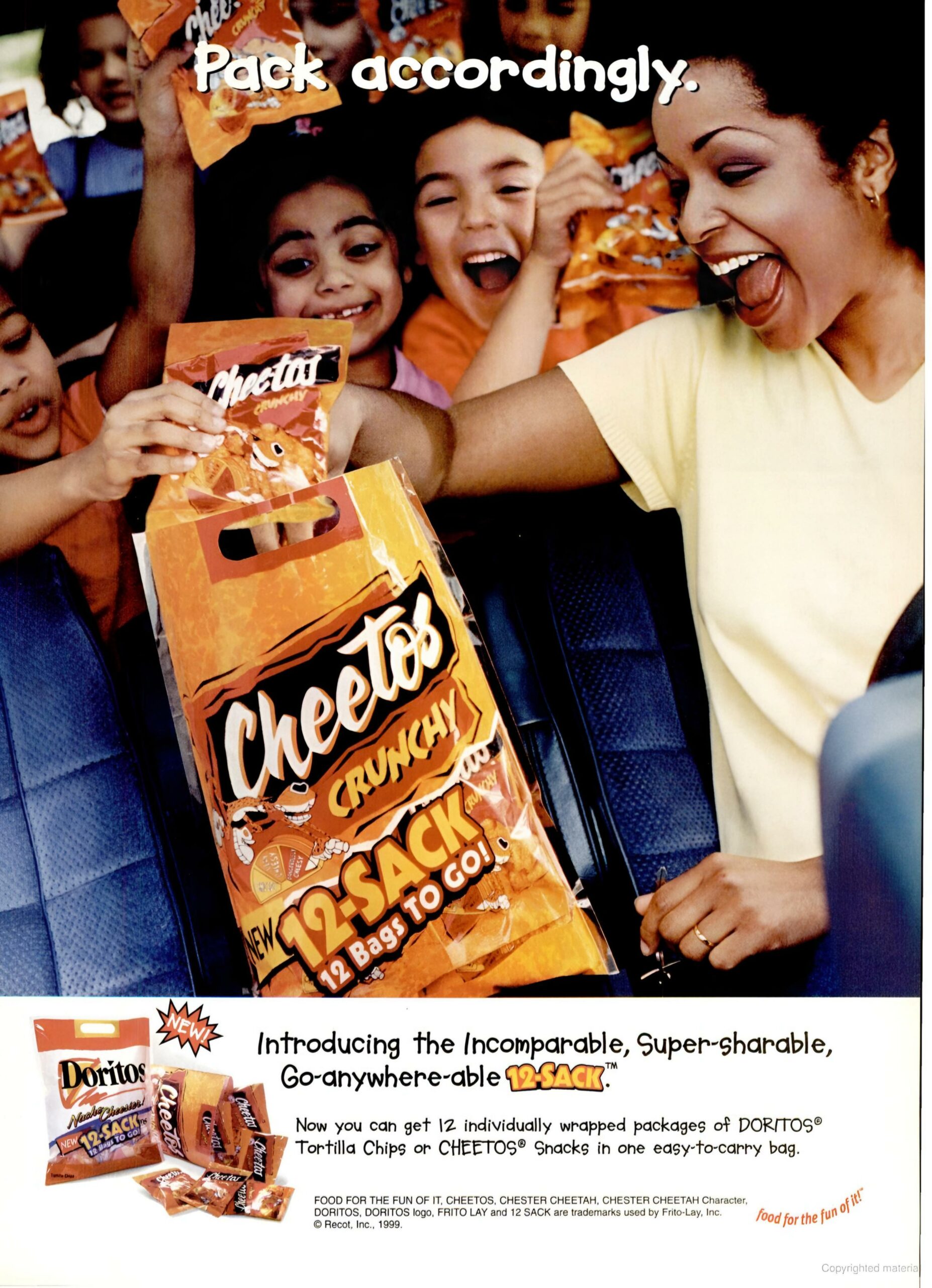 Children reaching for a Cheetos bag and the title "Pack accordingly."