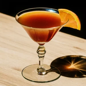 Orange Blossom Cocktail in a wine glass garnished with orange slice