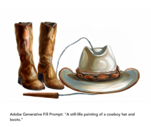 Generative Fill Prompt: A still-life painting of cowboy hat and boots.