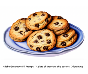 AI Prompt: A plate of chocolate chip cookies. Oil painting.