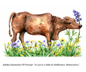AI Prompt: A cow in a field of wildflowers. Watercolors.