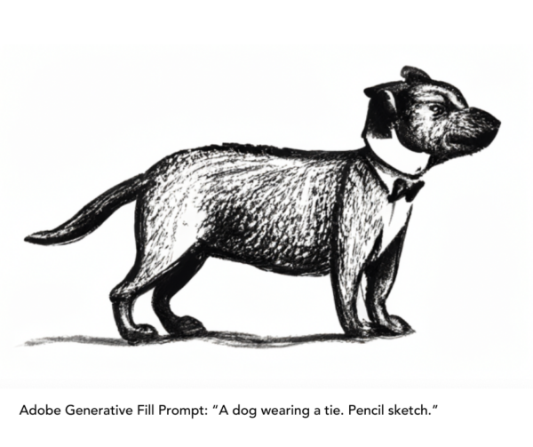 AI Prompt: A dog wearing a tie. Pencil sketch.