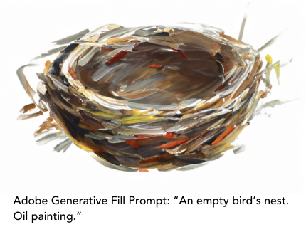Adobe Generative Fill Prompt: An empty bird's nest. Oil painting.