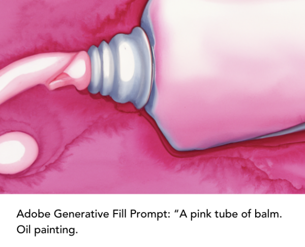 Adobe Generative Fill Prompt: A pink tube of balm. Oil painting.