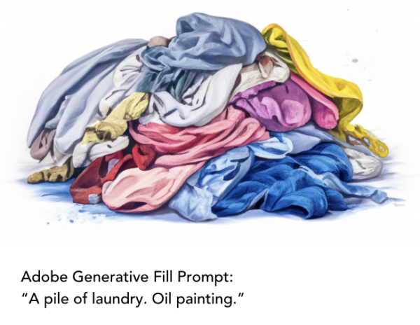 Adobe Generative Fill Prompt:“A pile of laundry. Oil painting.”