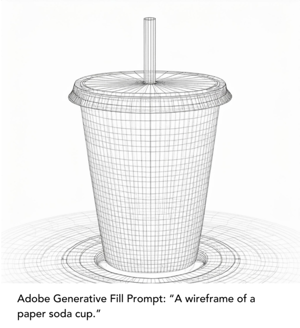 Adobe Generative Fill Prompt: “A wireframe of a paper soda cup.”